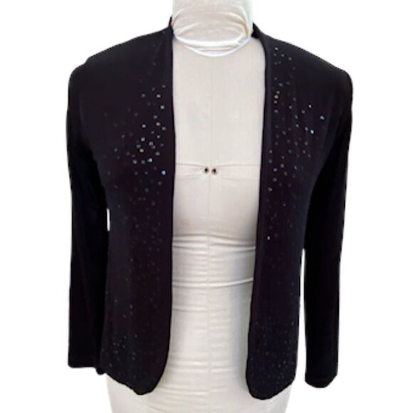 Chicos Travelers Open Front Black Cardigan w/Sequins Size Small Day to Evening - Picture 1 of 8
